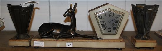 Deco deer clock garniture